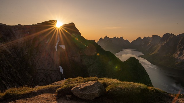 Norwegian fjord at sunset